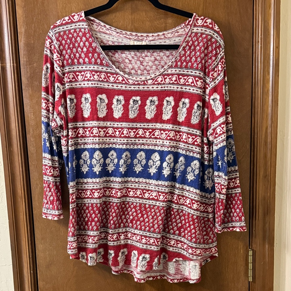 Lucky Brand Red and Blue Boho Blouse